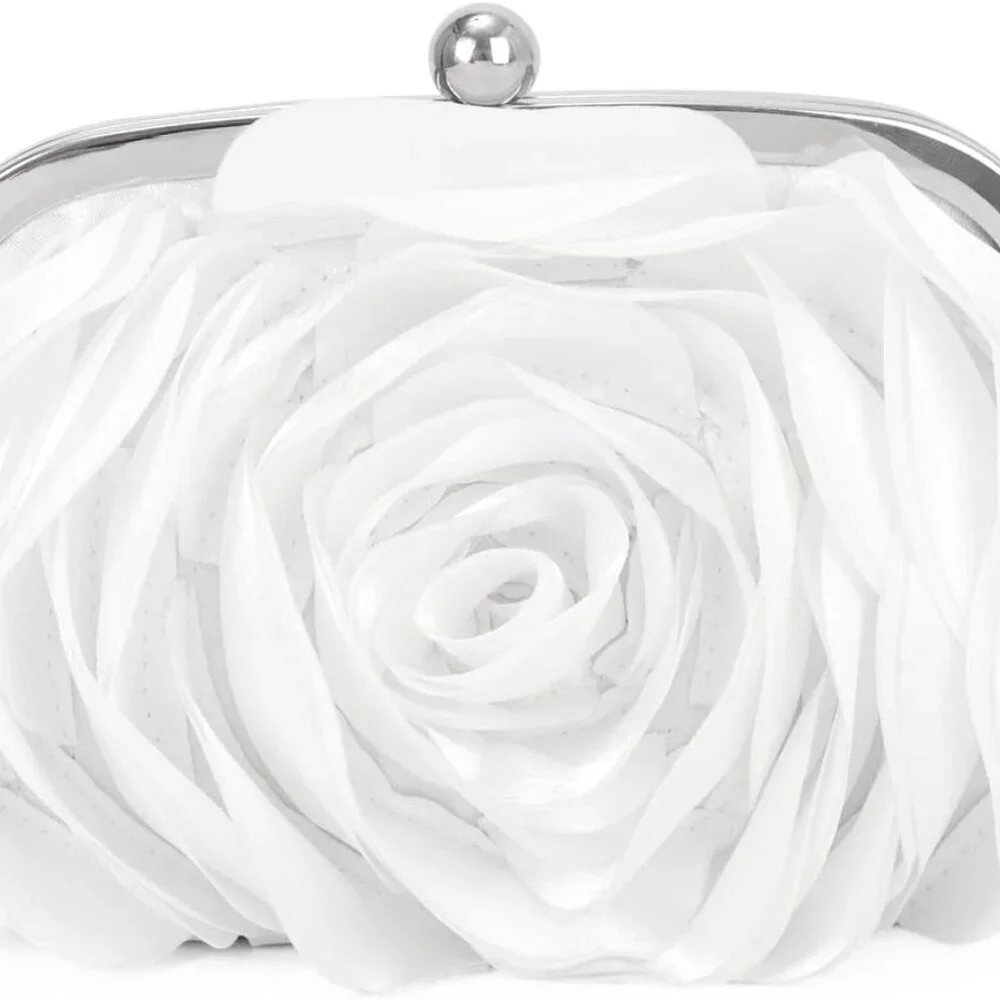 Floral Satin Clutch Purse Women Rose Evening Bag with Chain for Party